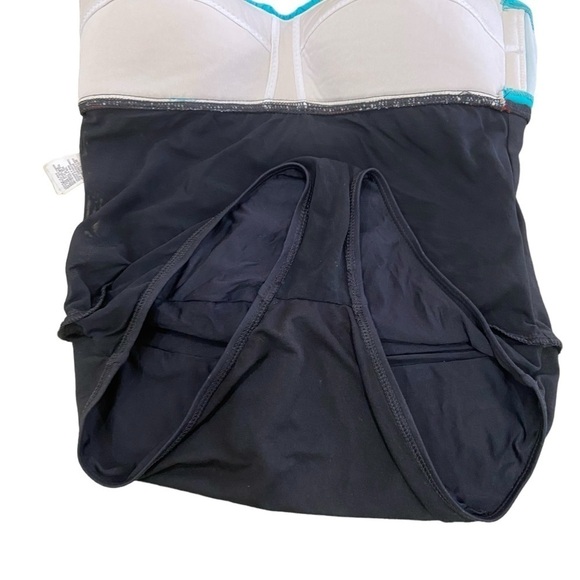 Athena one piece halter colorblock aqua, orange, black swimsuit size 10 - Picture 4 of 8